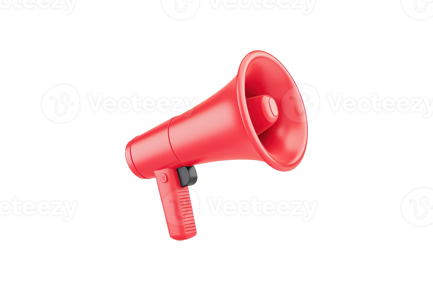A bright red megaphone designed for amplifying sound, commonly used in events, rallies, and public speaking. png