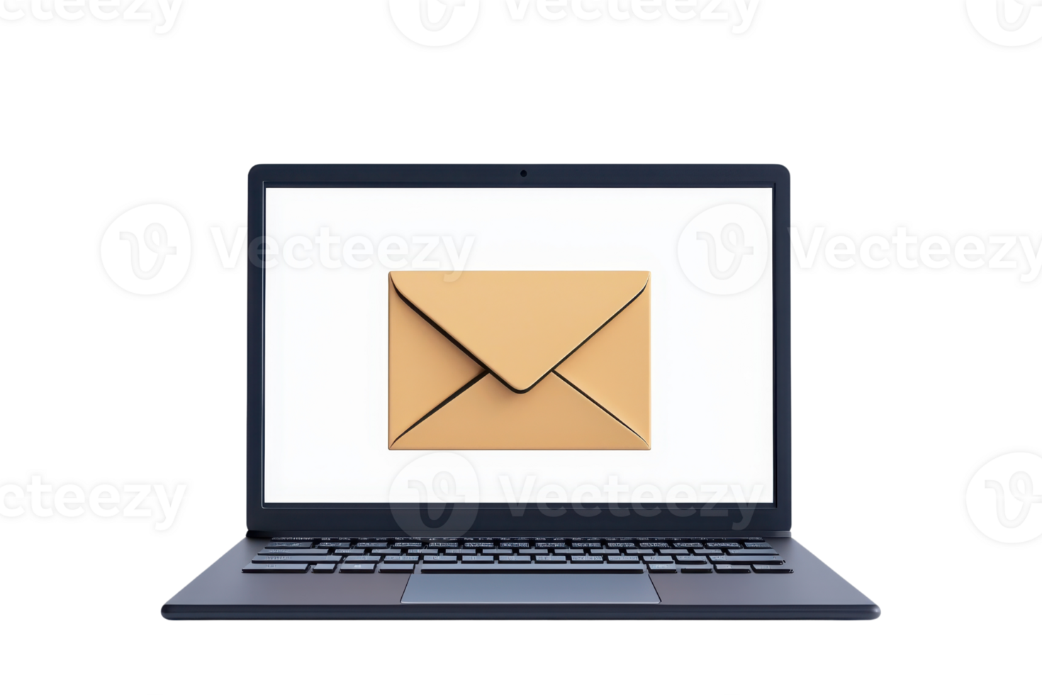 A laptop displays a closed envelope icon, symbolizing digital communication and messaging. png