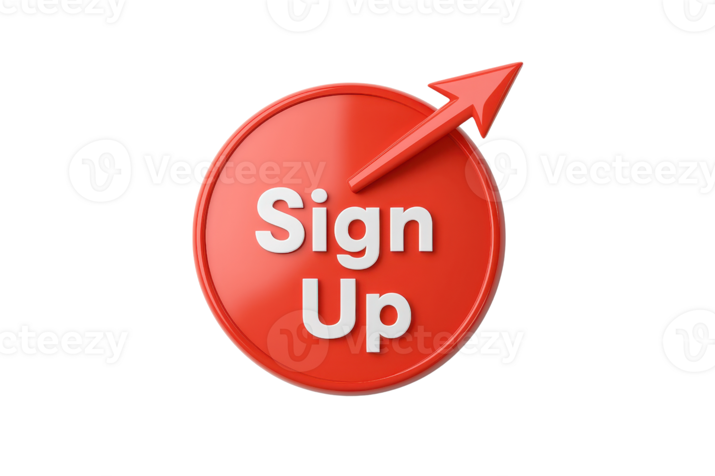 A vibrant red button featuring the text Sign Up with an upward arrow, indicating a call to action for user registration. png