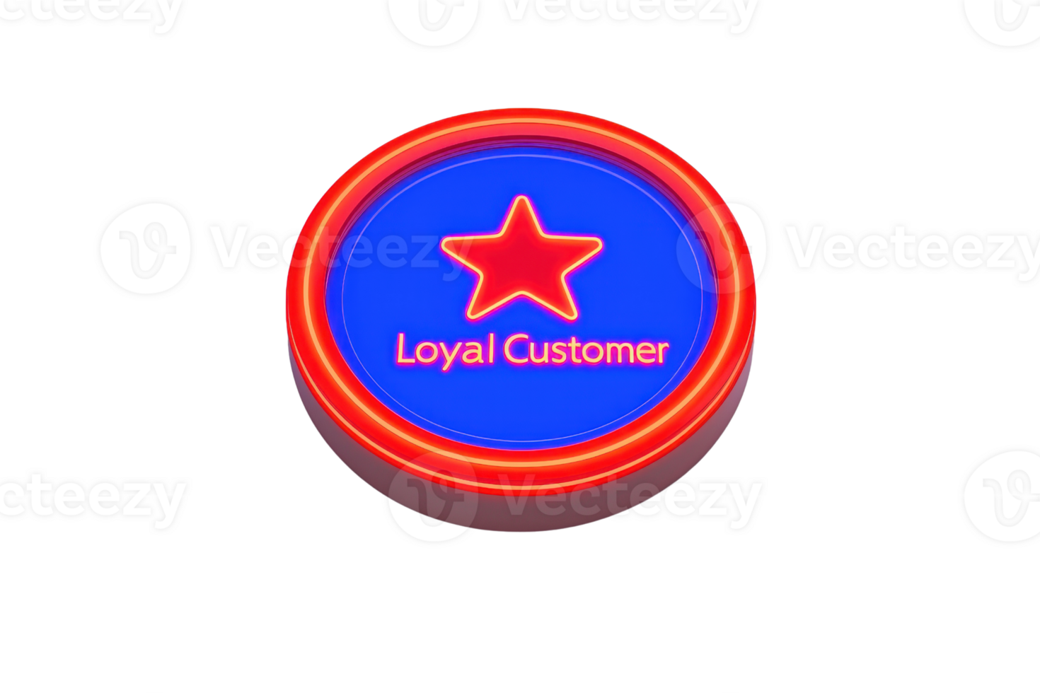 A circular badge featuring a blue background, a red star, and the text Loyal Customer displayed prominently. png