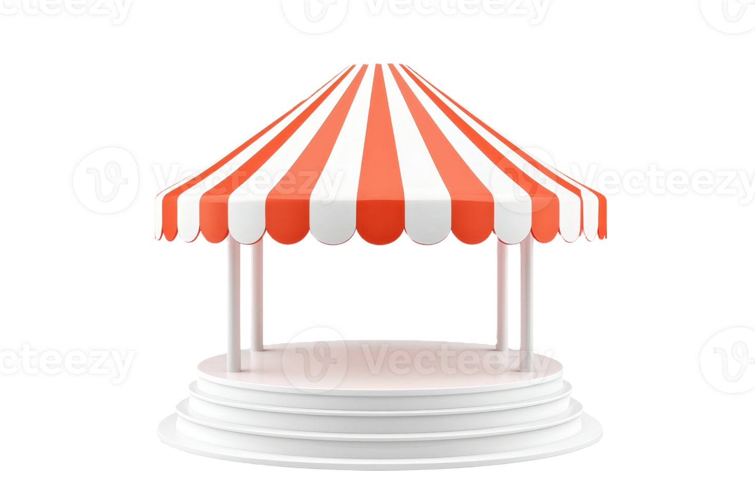 A colorful, striped tent with a circular base, featuring red and white colors, designed for outdoor gatherings or events. png