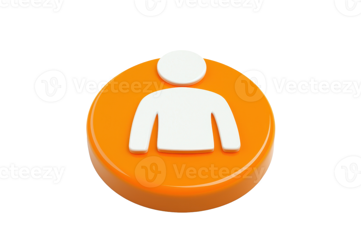 A round, orange button featuring a simple white icon of a person, representing user profiles or social media interactions. png