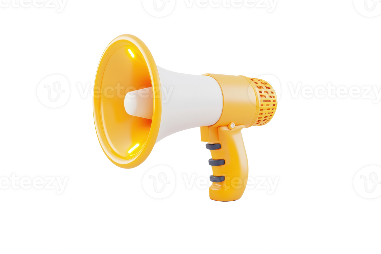 A bright yellow megaphone designed for amplifying sound, featuring a comfortable grip and a wide bell for effective communication. png