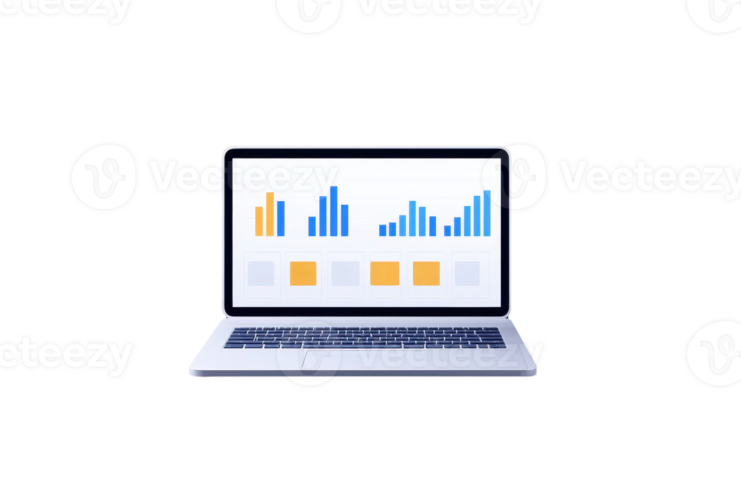 A laptop displaying colorful data visualization graphs and charts. png