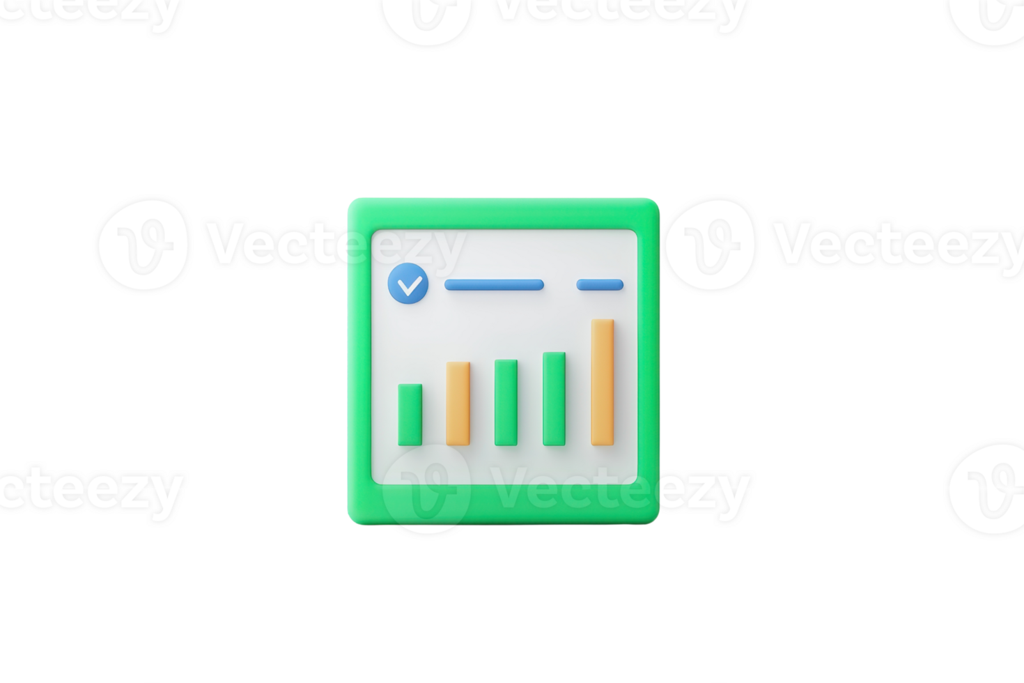 uma verde quadrado ícone apresentando uma gráfico com Barra gráficos dentro variando alturas e uma marca de verificação símbolo, representando dados análise e progresso monitorando. png