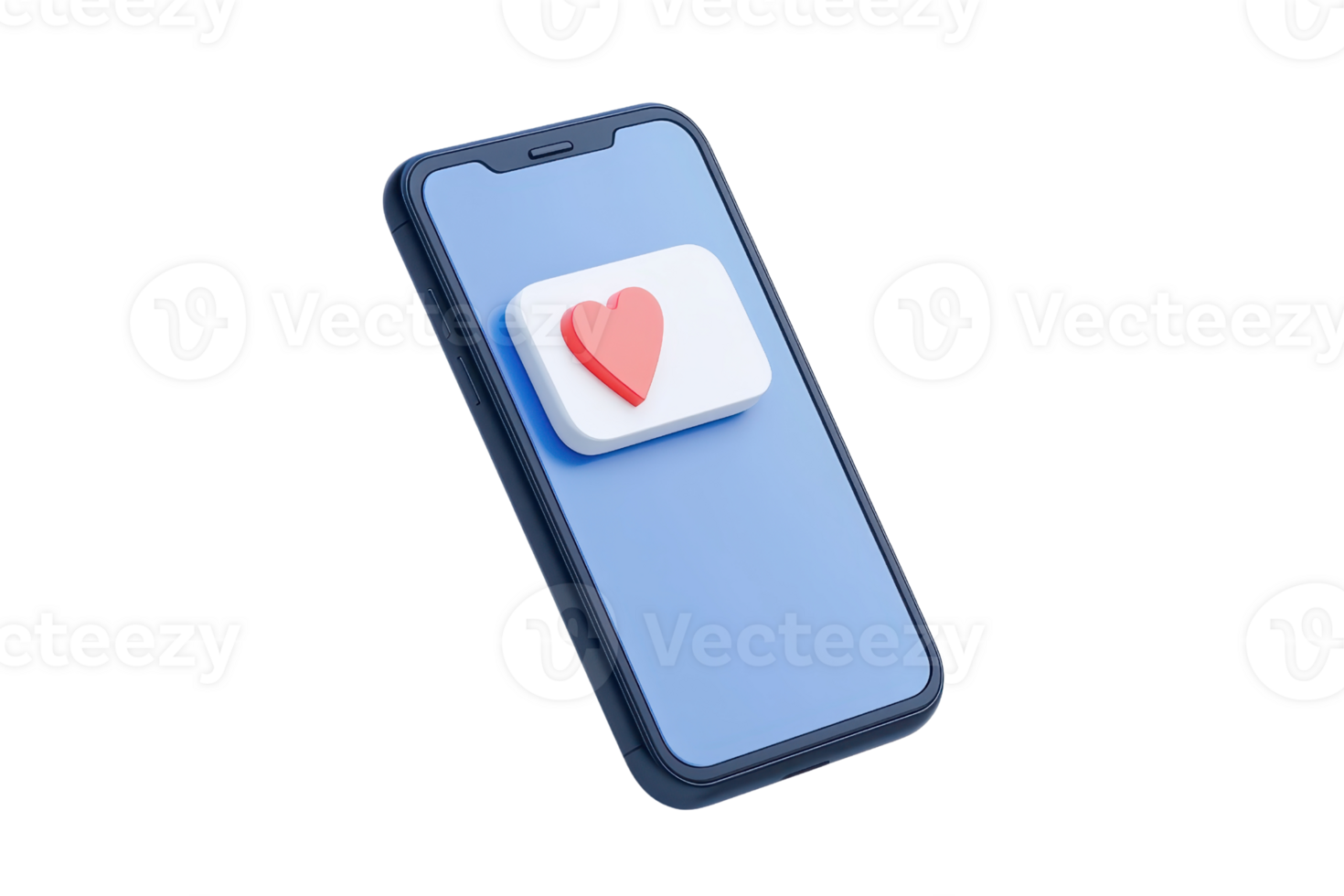 A smartphone displaying a heart icon on its screen, symbolizing love and connection. png