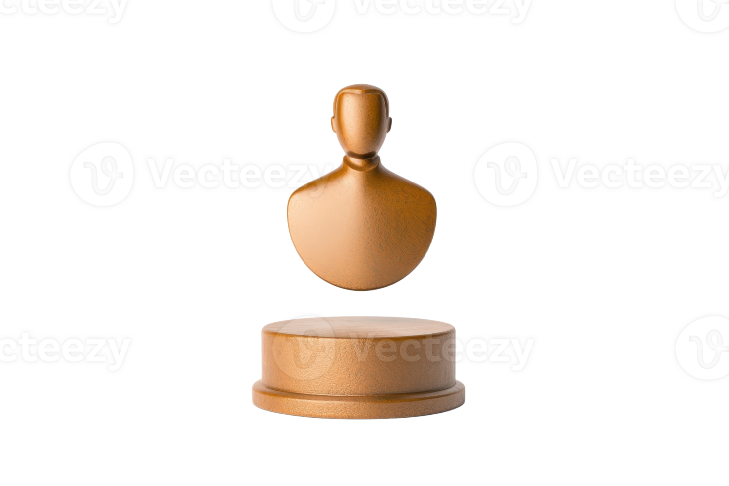 A sculptural figure in a bronze finish, featuring a stylized bust above a circular base. png