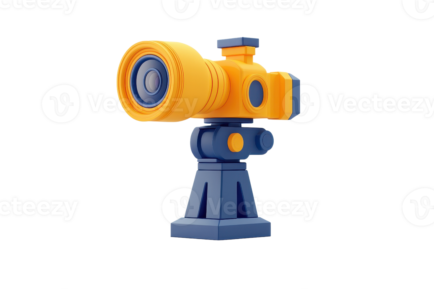 A vibrant, stylized camera on a sturdy tripod, showcasing a playful design and bright colors. png