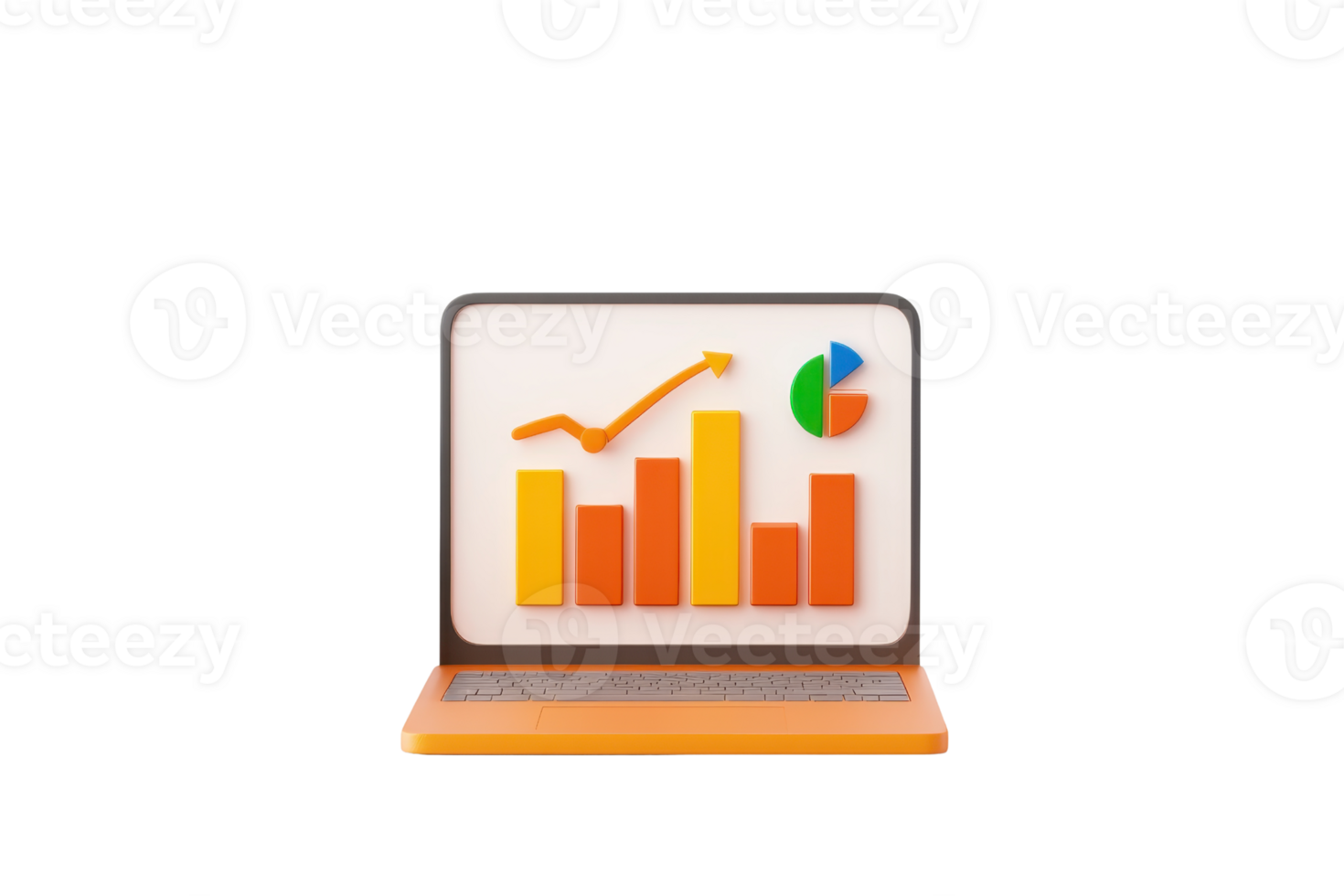 A laptop displaying colorful charts and graphs representing data analysis and business performance metrics. png