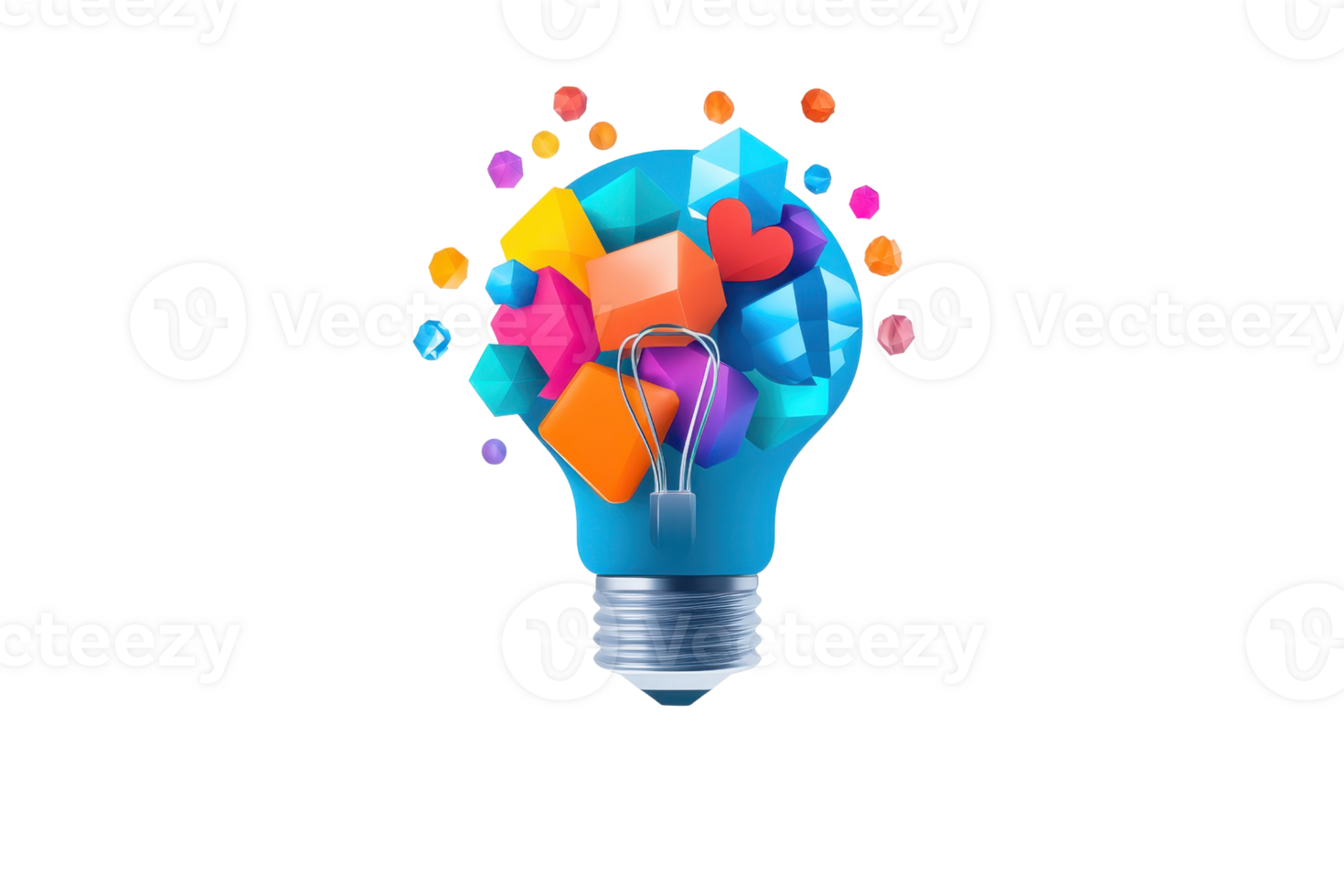 A colorful light bulb filled with vibrant geometric shapes and symbols, representing creativity and innovation. png