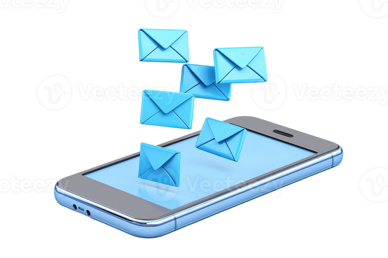 A smartphone with floating email icons illustrates digital communication and messaging technology. png