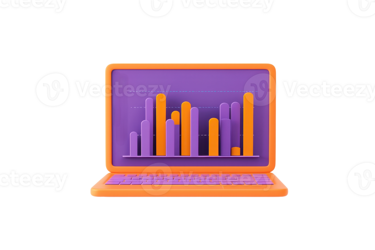 A colorful laptop displaying a bar graph with vertical bars in various heights, illustrating data trends and analysis. png