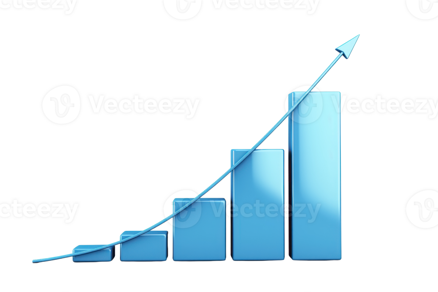 A blue bar graph with ascending bars demonstrates growth, topped with an upward-pointing arrow. png