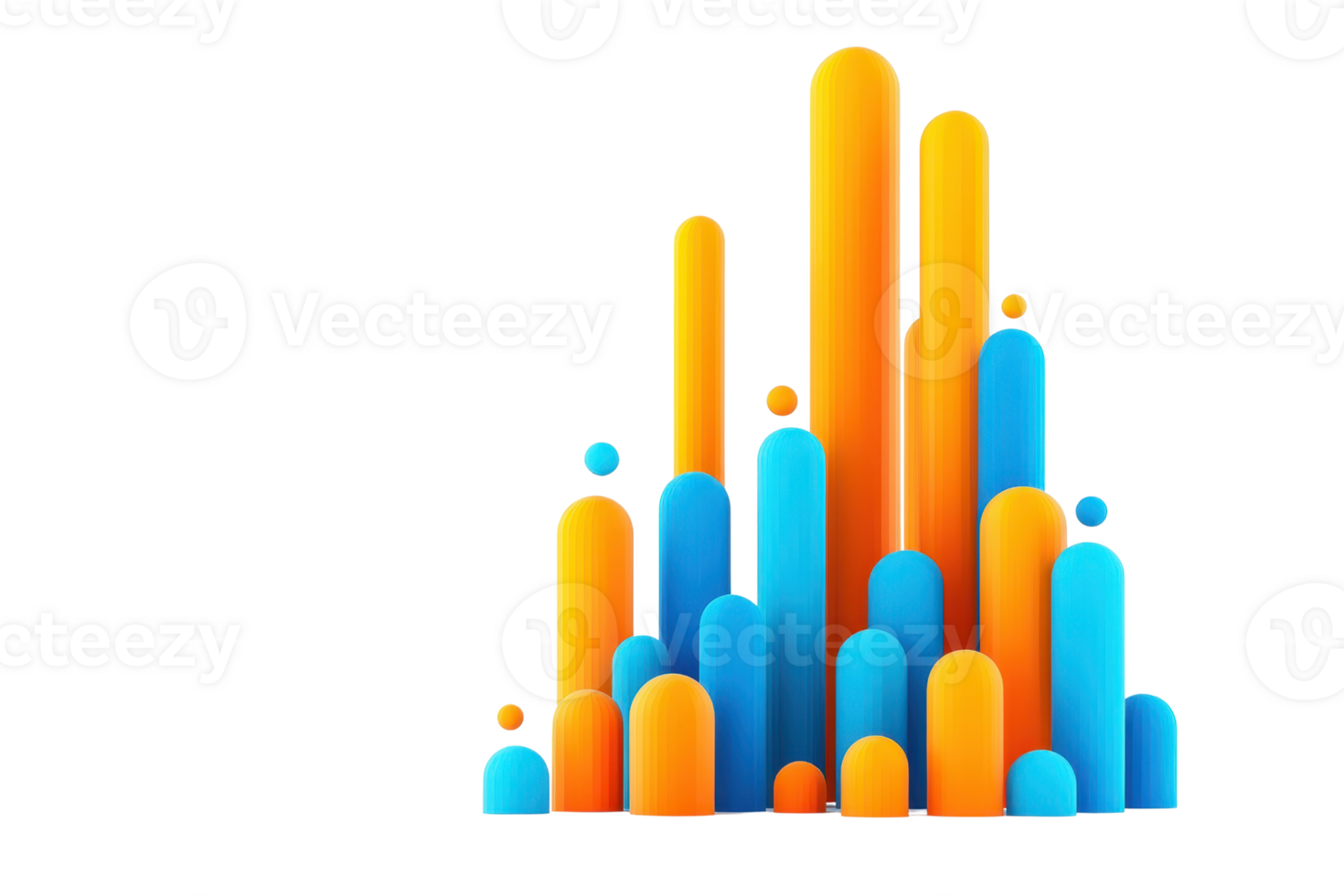 Colorful cylindrical shapes in varying heights, featuring vibrant orange and blue hues, arranged in a visually striking formation. png
