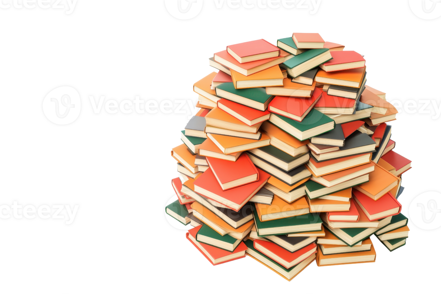 A vibrant stack of books in various colors, creating a visually striking pile. png