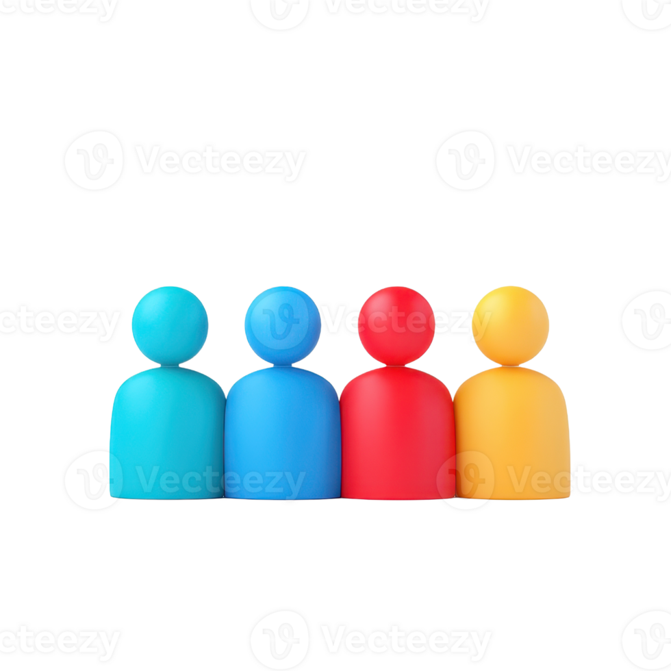 A collection of four colorful figurines in vibrant hues, representing diverse characters or personalities. png