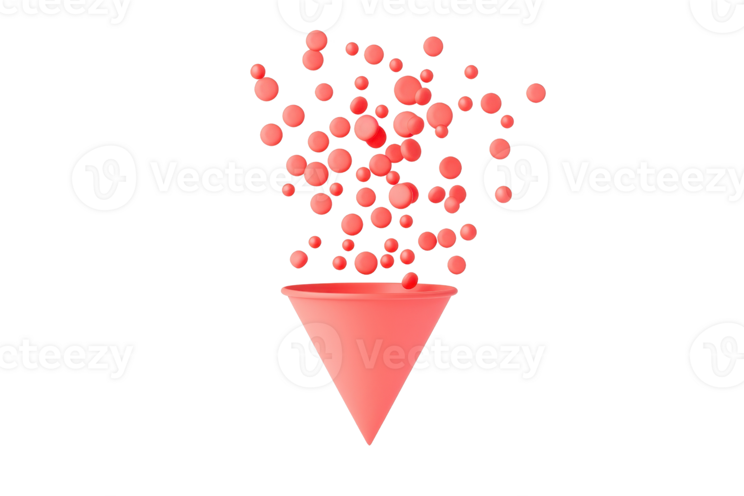 A pink cone spills numerous small spheres, creating a dynamic and playful visual effect. png
