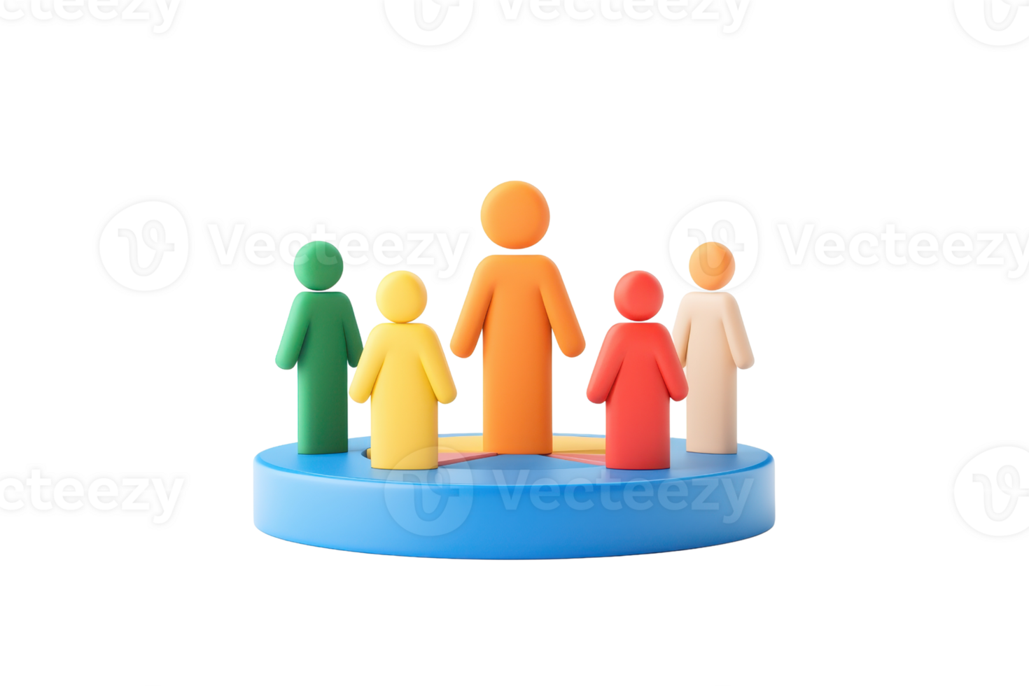 A collection of colorful figurines representing diverse individuals standing on a circular base. png