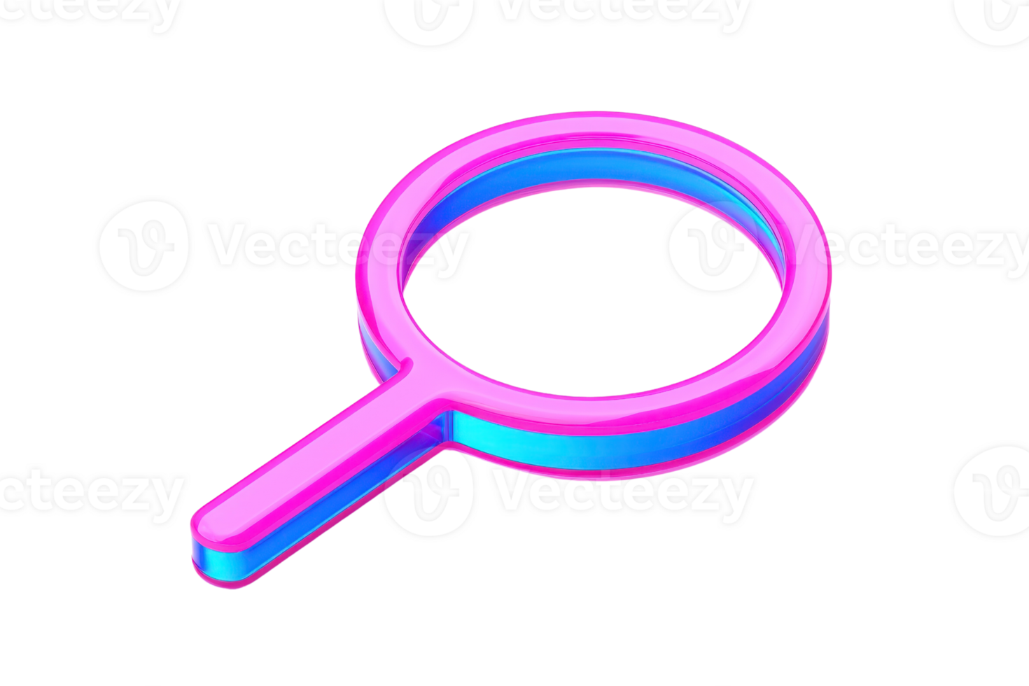 A colorful magnifying glass icon with a vibrant pink and blue design, symbolizing search and exploration. png