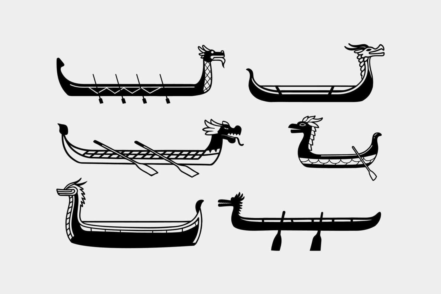 Dragon boat silhouette set vector