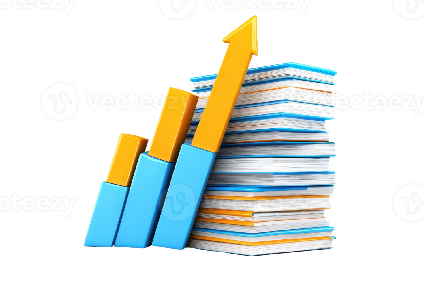 A colorful stack of papers with ascending bar graphs representing growth and progress. png
