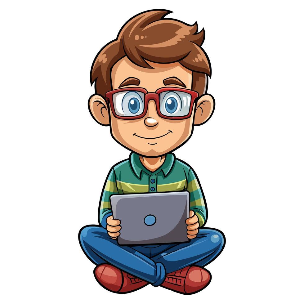 Modern Cartoon Man with Laptop Illustration vector