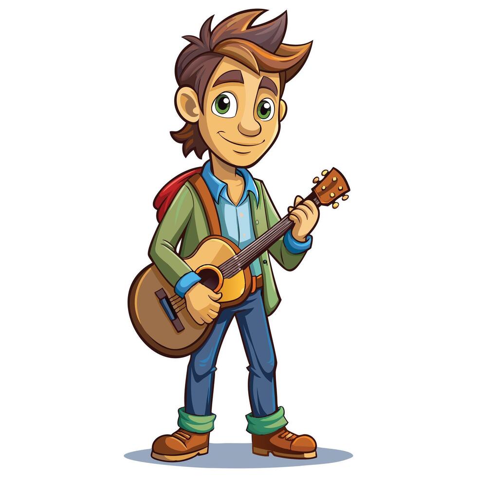 Melodic Vibes, Male Guitarist Character Illustration vector