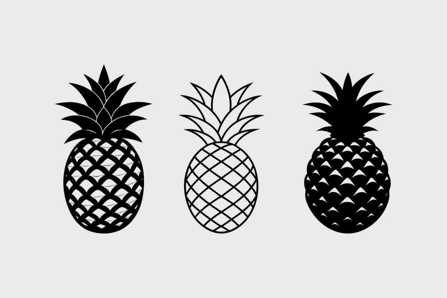 Pineapple silhouette set vector