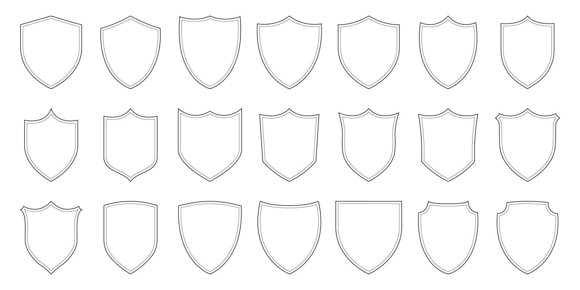 Black Shield. Security shield icons. Security shields. Protection icons. Protection shapes. Shield protection icons. vector