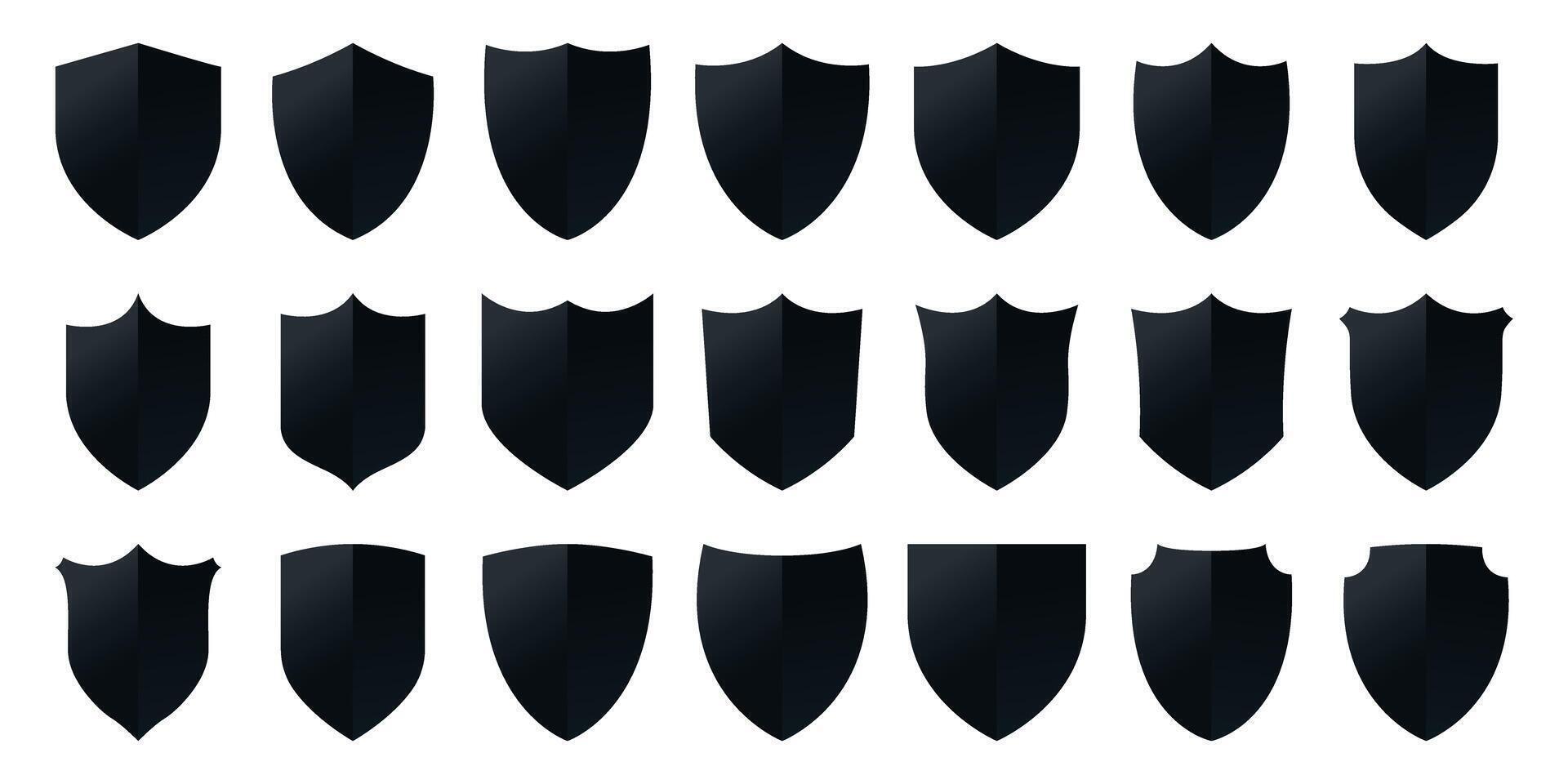 Black Shield. Security shield icons. Security shields. Protection icons. Protection shapes. Shield protection icons vector