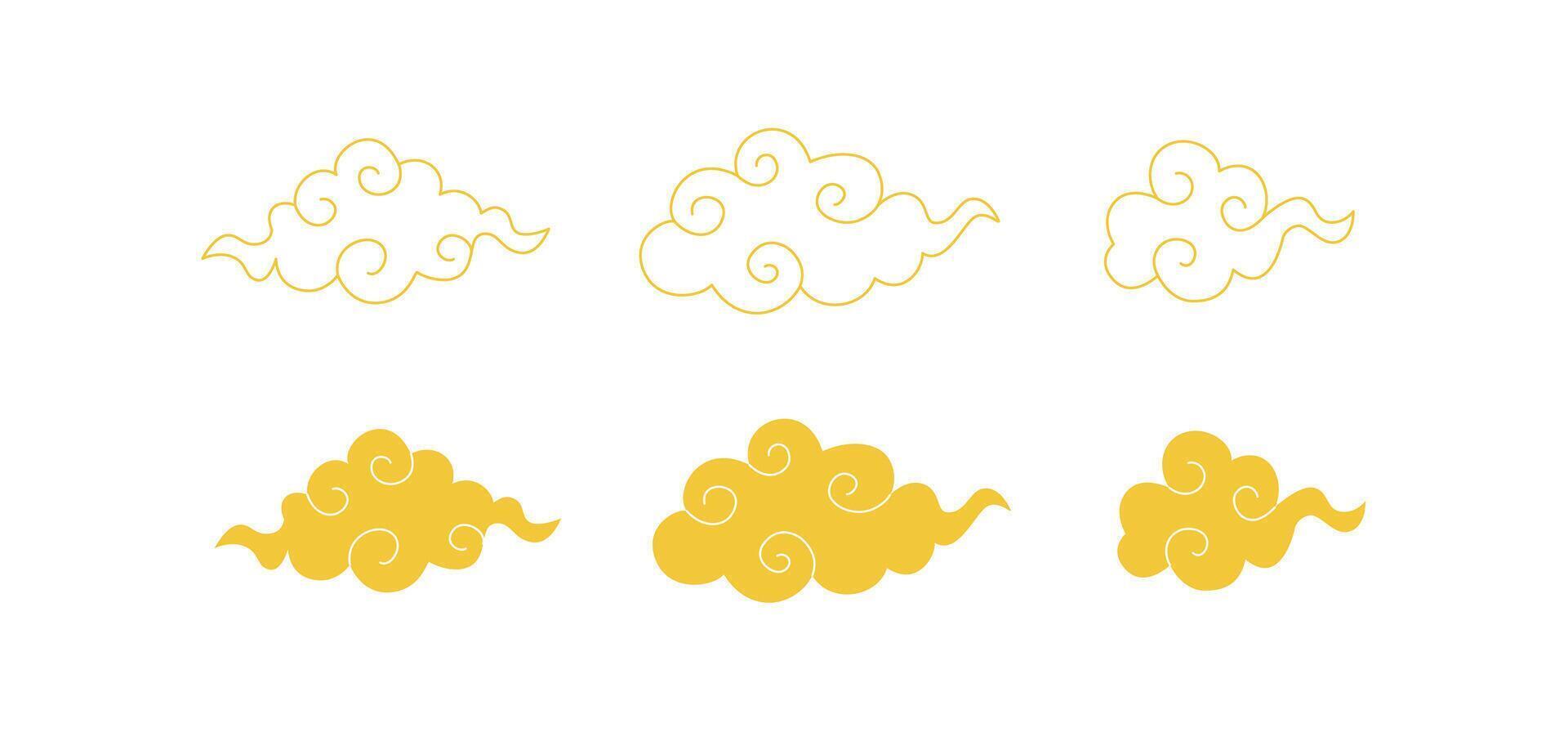 Chinese traditional clouds set. Linear oriental ornament elements. Line art and silhouettes. Vintage style. Background, pattern, banner, icon. isolated on white. vector