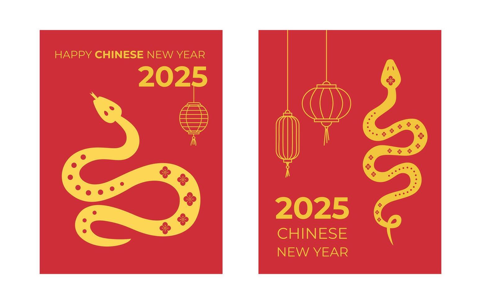 Chinese new year cards with text. 2025 year of the snake. Chinese spring festival banner. Snake with flowers. Chinese lunar new year background, cover, poster, flyer. Red and gold colors. . vector