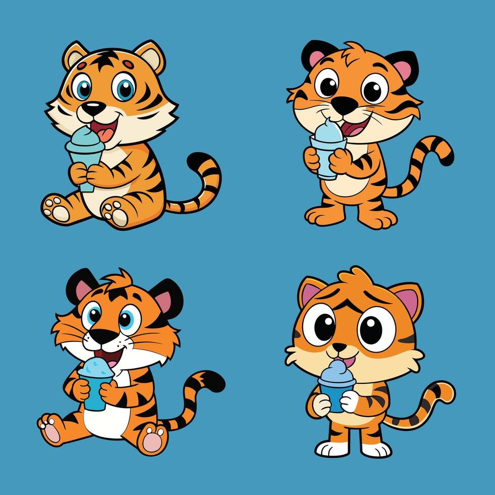 Tiger Eating ice Cream Cone Bundle vector