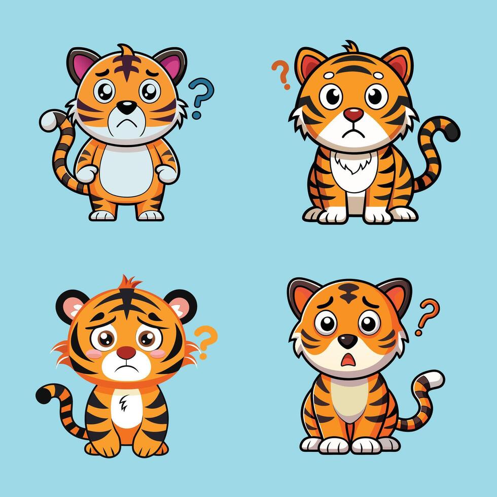 Cute Tiger Confuse Color Background vector