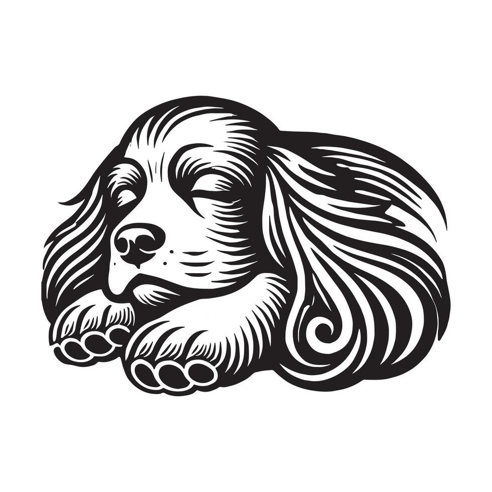 Cocker Spaniel deep sleeping dog Transparent background vector