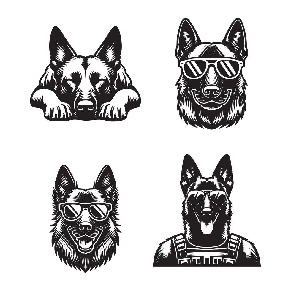 Belgian Malinois Peeking dog and Sunglass Transparent background vector