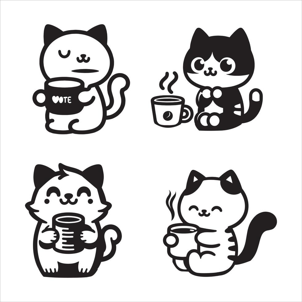 Coffee Cat Stock Illustrations Transparent Backgrounds vector