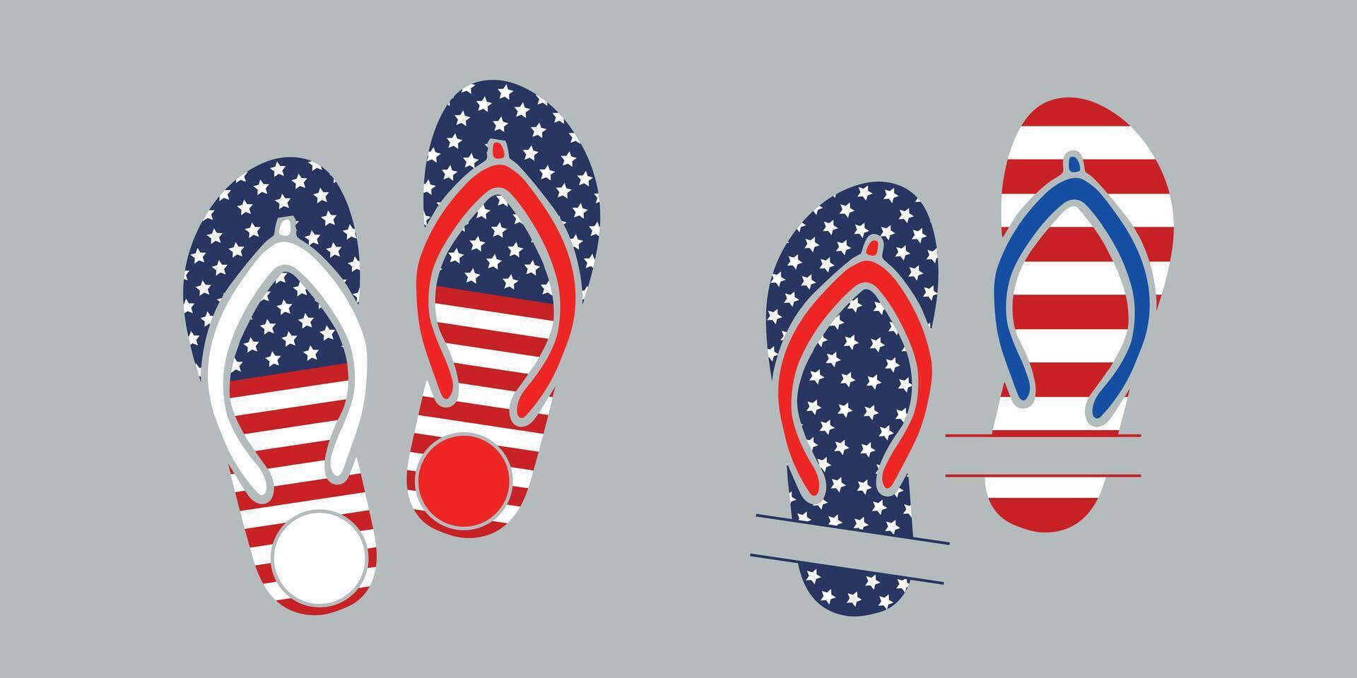 american flag flip flops, 4th of july Transparent background vector