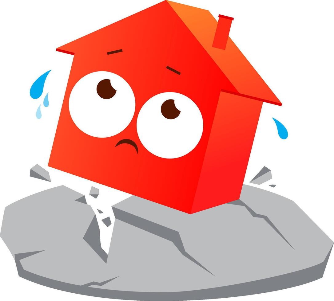 Cartoon house suffering from earthquake. Building in shaking ground from natural disaster. Home insurance for quake. vector