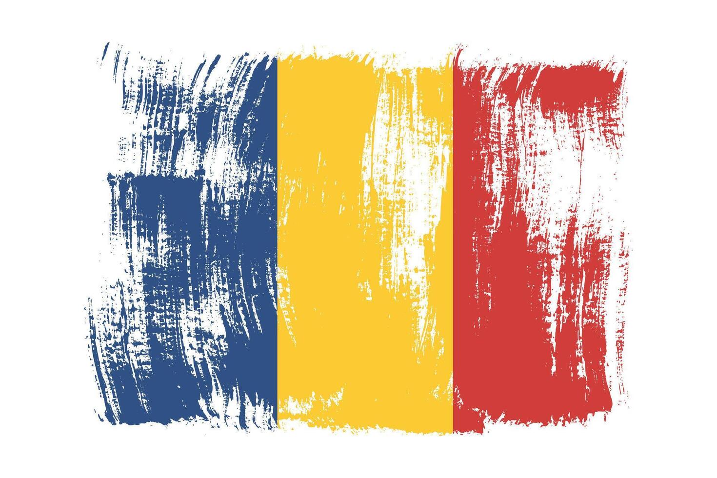 Romania National Flag with Grunge Texture on White Background. Hand Draw Grunge Brush Stroke Romania Flag vector
