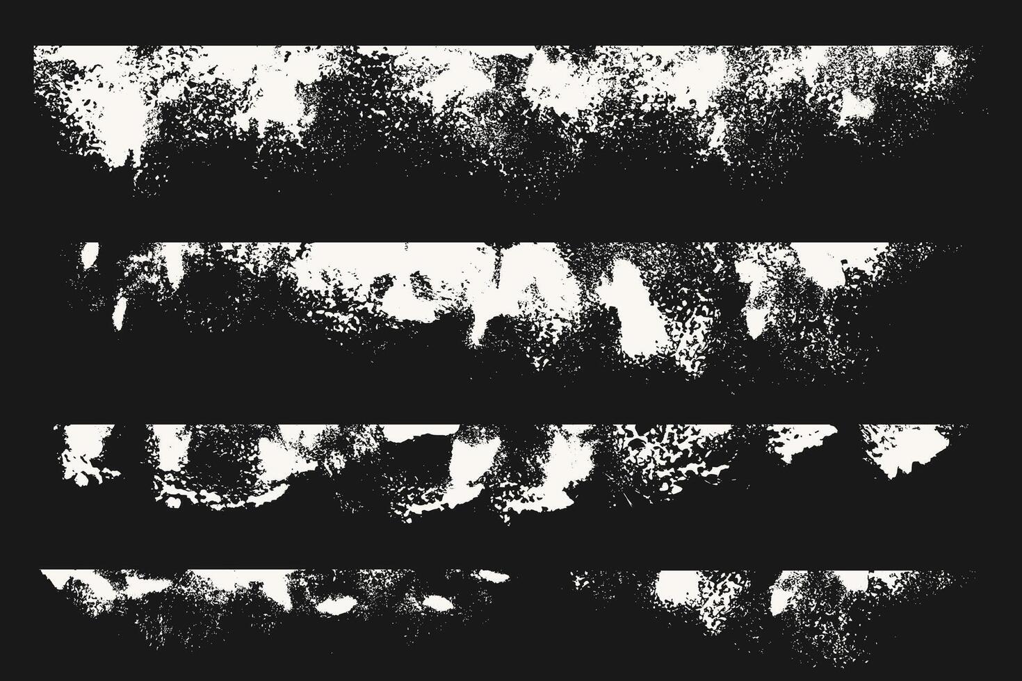 Black and White Grunge Borders Set. Urban Texture with Grainy Spray Effect. White Fragmented Grungy Texture. Grungy Top Border vector
