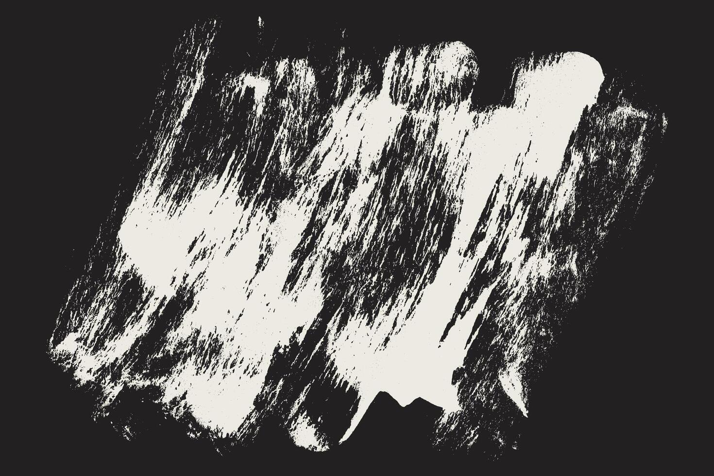 White Thick Grainy Brush Stroke Texture on Black Background. Black grunge distressed paintbrush design element. Hand draw big bold paint line shape vector