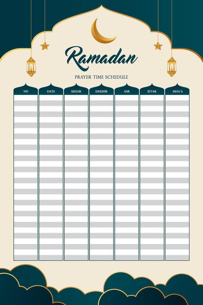 prayer schedule template vector