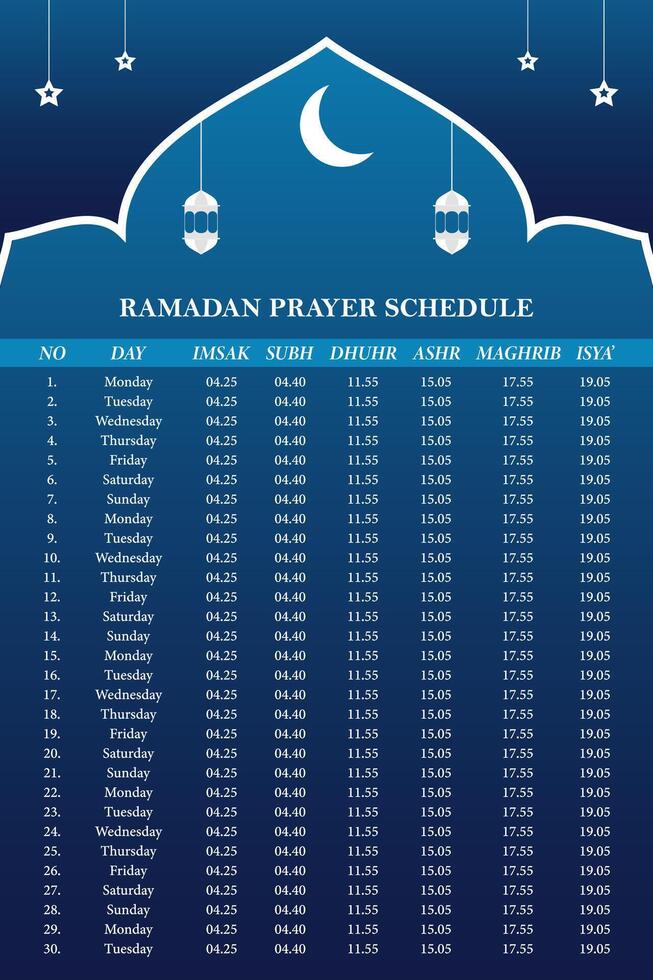 Ramadan prayer schedule flyer vector