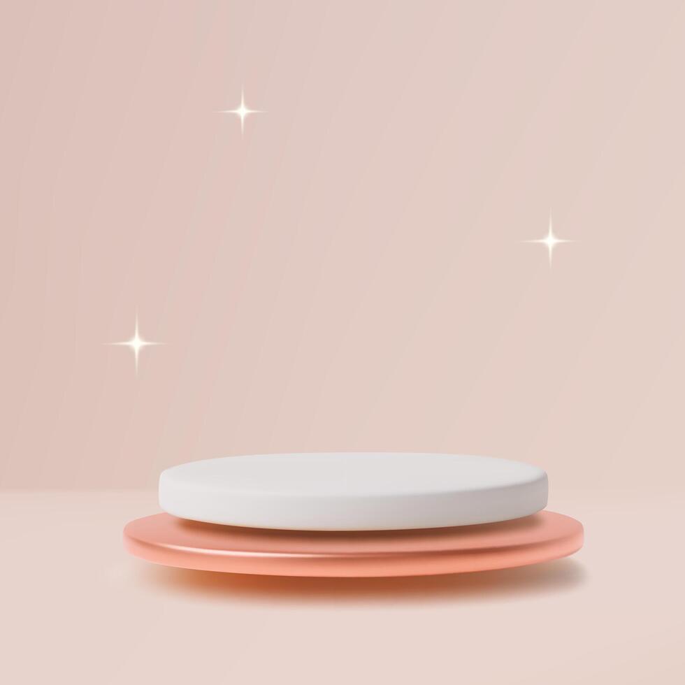 Minimal elegant pink floating podium 3d realistic background with stars illustration vector