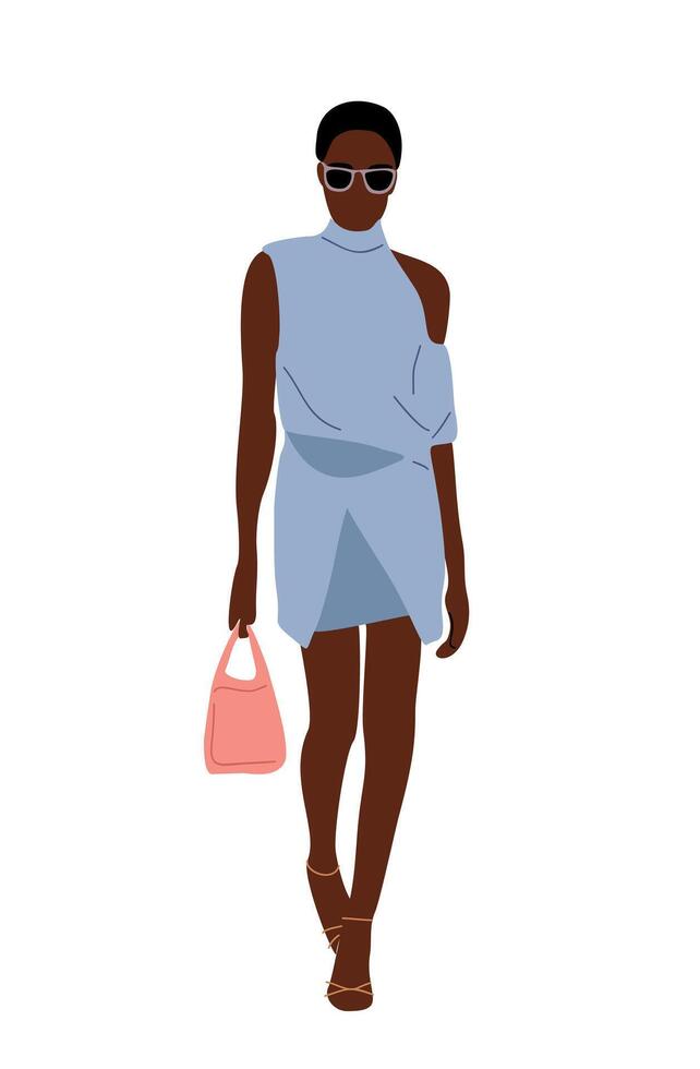 Stylish black woman wearing summer fashion outfit. vector