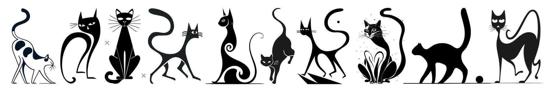 Abstract black cat silhouettes set isolated vector
