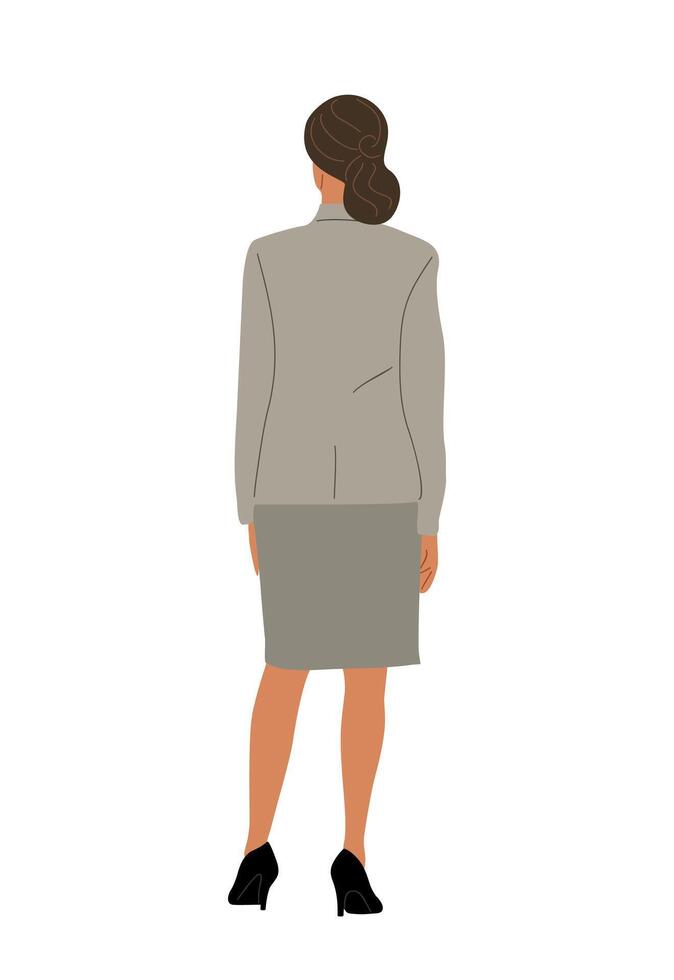Business woman standing full length rear view. vector