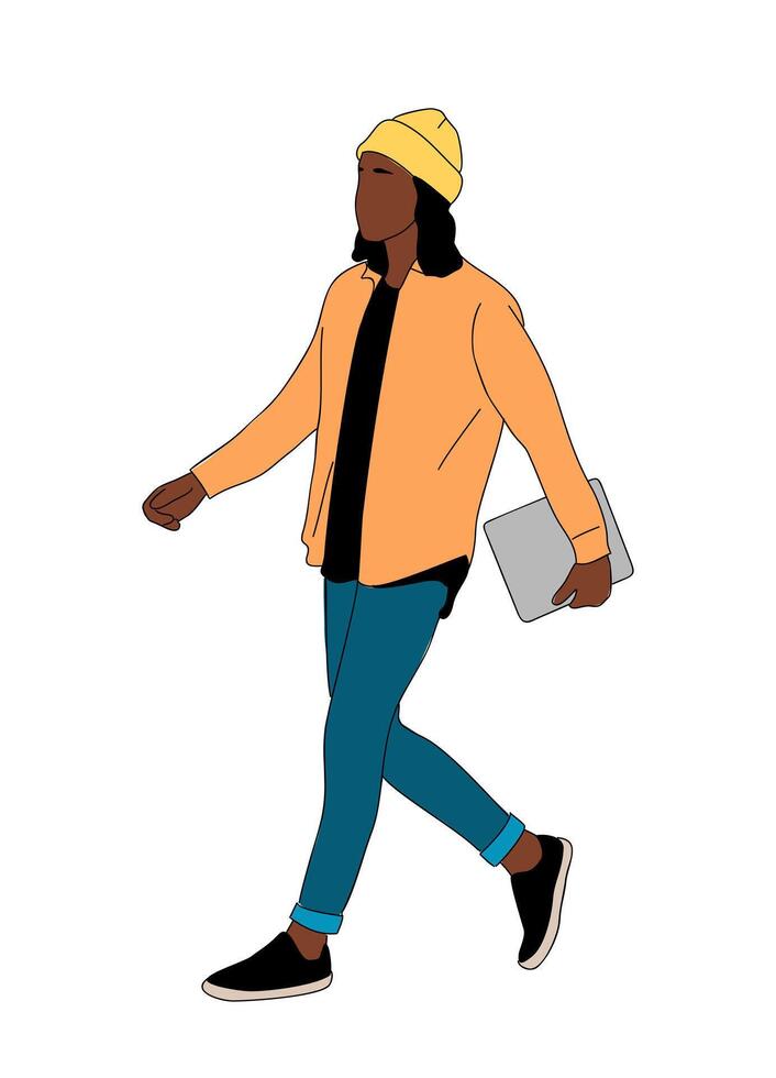 Stylish young man walking side view colored vector