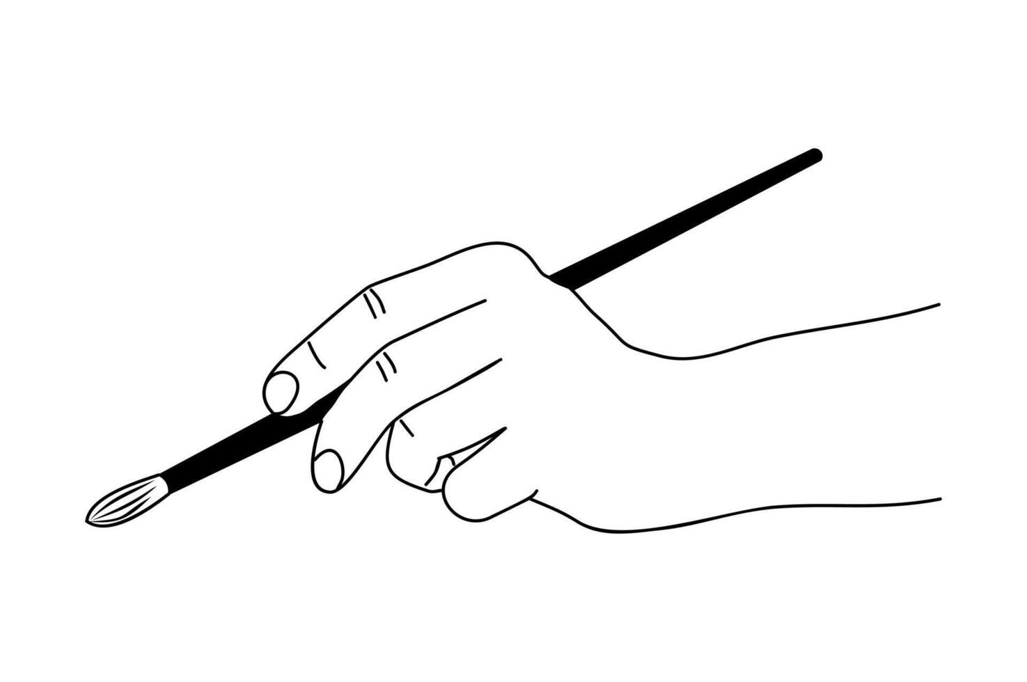 Hand holding paint brush isolated on white. vector